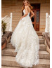 V Neck Ivory Floral Lace Glitter Tulle Gorgeous Wedding Dress